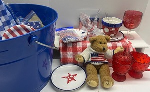 lot 170 image: 4th of July Large Decor Lot Crystal Eagle Red Star Westmoreland Glass