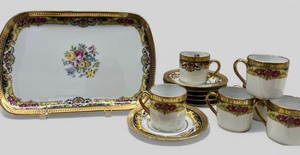 lot 25 image: Limoges France Limoges Porcelain Antique TeaCoffee Set with Gold Trim
