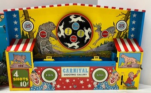 lot 135 image: Ohio Art Tin Lithograph Shooting Gallery Game Wind Up Carnival Shooting Gallery