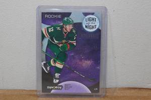 lot 71 image: 2022-23 Upper Deck Synergy Matt Boldy Light Up the Night Rookie Hockey Card
