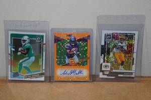 lot 97 image: Football Cards - Alexander Mattison Auto, AJ Dillon, DeVon Achane