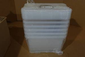 lot 105 image: 6 Clear Plastic Storage Bins - 7x12x6