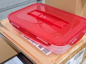 lot 908 image: Lot of (2) Lock n Lock Plastic Food Storage Container with Lid 9-12x13-12x2-12 (in original packaging)