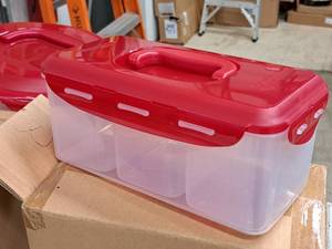 lot 911 image: Lot of (2) Lock n Lock Plastic Food Storage Bin with Lid, Handle and 3 Removable Food Separator Cups (in original packaging)