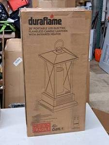 lot 918 image: Duraflame 28 Portable LED Electric Flameless Candle Lantern with Infrared Heater (in original packaging)