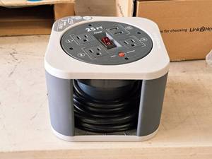 lot 929 image: Link 2 Home 25 Cord Reel Extension Cord with 3 Outlets  USB Ports (in original packaging)