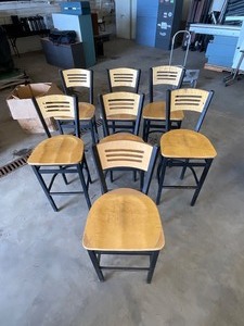 lot 54 image: Wooden Bar Stools  Set of 7