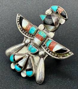 lot 17 image: Thunderbird Multi Stone .925 Sterling Silver Ring - Size 8.75