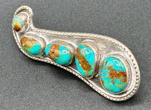 lot 19 image: Quadruple Finger Band Ring .925 Sterling Silver with 5 Turquoise Stones - Size 10.5