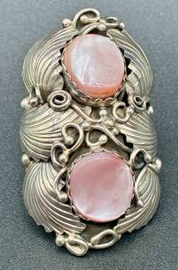 lot 83 image: Ornate Double Mother of Pearl Stone .925 Sterling Silver Ring - Size 11.5
