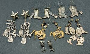 lot 117 image: Collection of .925 Sterling Silver Cowboy Themed Earring Sets