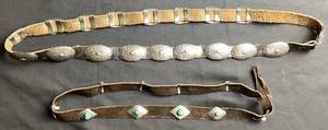 lot 99 image: Vintage Sterling Silver and Leather Belts - Concho Belt 38 and 29 with Turquoise