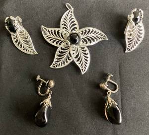 lot 125 image: Sterling Silver Collection of Pendant, Clip Earrings and Screw On Earrings with Stones