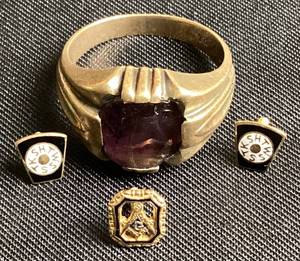 lot 133 image: Collection of 10K Gold - Ring and 3 Pins