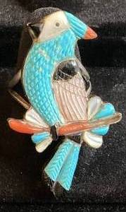 lot 58 image: Bird Multi Stone .925 Sterling Silver Ring -Size 6.75