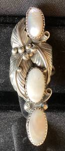 lot 85 image: Triple Mother of Pearl .925 Sterling Silver Ring with Stamped Yazzie Signature - Size 10.5