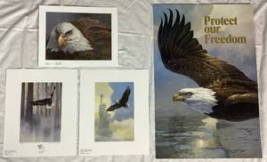 lot 80 image: Let Freedom Ring, American Eagle Bundle -  Wings Across America Plates I and II, I to Eye, and NRA Protect Our Freedom Promo Poster by Mario Fernandez