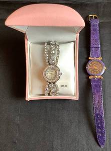lot 96 image: Vintage Womens Watches - Vivani Beaded Rhinestone Three Strand Quartz Watch and Ronica Quartz Blue Front Watch