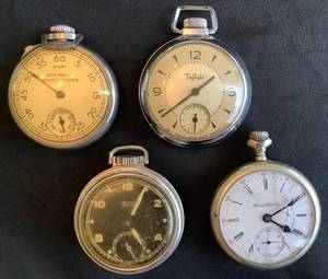 lot 98 image: Collection of Pocket Watches - E. Ingraham Topflight, New Haven Sports Timer, Illinois Watch Co and Westclox Pocket Ben Watch