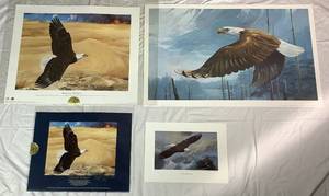 lot 81 image: Eagles in Flight Mario Fernandez Collection of Unframed Prints The Spirit of the Entrepeneur, (2) Wings Over the Desert, and Onward Glory