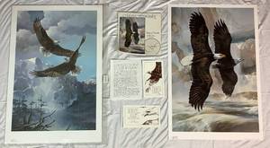lot 78 image: Soaring Eagle Pairs Unframed Prints As Free as the Wind and Wings of Freedom by Mario Fernandez with 1989 Fernandez Calendar