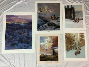 lot 104 image: Collection of 5 Unframed Prints by Julie Kramer ColeMedicine Hat of the Sacred Dogs, Canyon of the Cat, Wolf Ridge, Two Bears Camp, and Wambki Okiye
