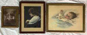 lot 110 image: Timeless Treasures Collection of 3 Vintage Framed Prints Displaying Young Children