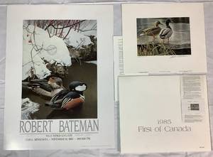 lot 35 image: Robert Bateman Collection Includes 1985 First of Canada Signed Print -Mallard Pair-Early Winter with Conservation Stamp and Wild Wings Gallery 1985 Signed Promo - Images of the Wild