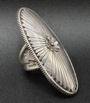 Large Oval .925 Sterling Silver Flower Accent Ring Size 12