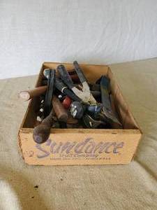 lot 25 image: Various Tools and Vintage Fruit Crate