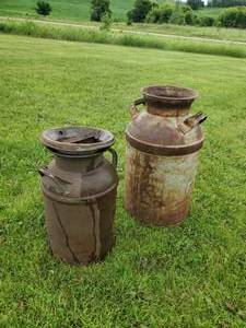 lot 32 image: 2 Vintage Milk Cans Atlantic and Tilben