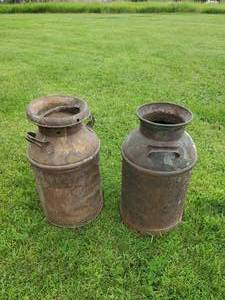 lot 34 image: 2 Vintage Milk Cans Great for Display