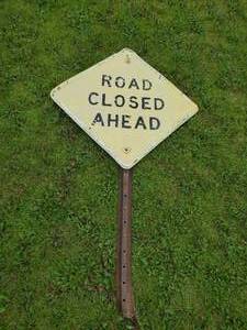 lot 35 image: Vintage embossed Road Closed Ahead Sign