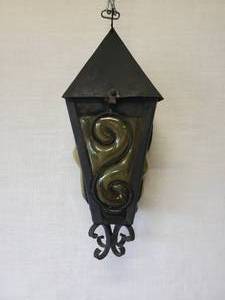 lot 49 image: Vintage Outdoor Wrought Iron Gothic Spanish Revival Lantern