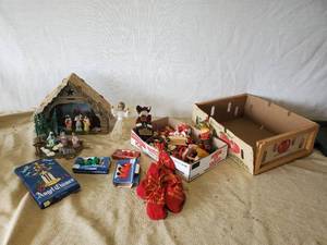 lot 90 image: Vintage Christmas Lot, Manger Scene, Bulbs, Ornaments and much More