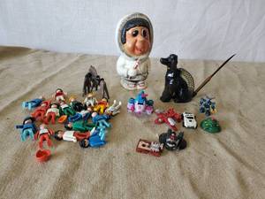 lot 107 image: Vintage Lot of Figurines, RARE MINI Transformers, 1970s Eskimo Bank and more
