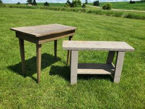 lot 117 image: Vintage side Table and Vintage Wooden Bench