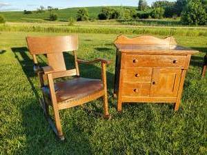 lot 138 image: Gorgeous Vintage Rocking Chair Solid Condition, and Antique Dry Wash Stand