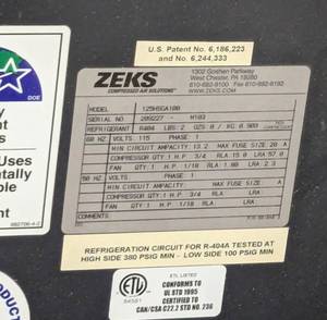 Zeks Compressed Air Solutions HeatSink 125HSGA100 Refrigerated Air Dryer – High Performance &amp; Reliable Dew Point Control - Excellent Working Condition! Has Been In Use Recently &amp; Guaranteed To Work!