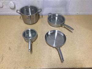 lot 412 image: Calphalon 4 Piece Pot and Pan Set Stainless Steel
