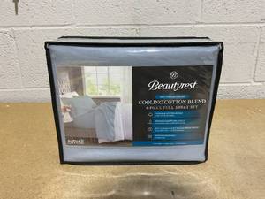 lot 128 image: Beautyrest Cooling 600 Thread Count Cotton Blend 4-Pc. Sheet Set, Full. Blue