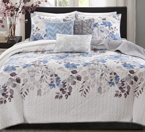 lot 101 image: Blue Madison Park Luna 6-Pc. Quilt Set, KingCalifornia King