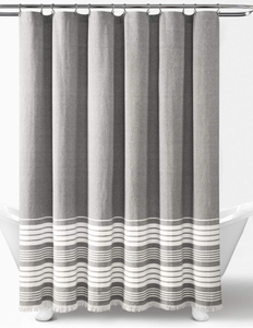 lot 124 image: Lush Decor, Gray Nantucket Yarn Dyed Cotton Tassel Fringe Shower Curtain, 72 x 72