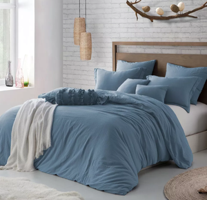 lot 136 image: Swift HomeCrinkled Texture Pre-Washed Duvet Cover Set FullQueen (90x 90), Blue Dusk