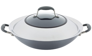lot 161 image: Anolon Advanced Home Hard Anodized Nonstick WokStir Fry with Side Handles and Lid, 14 Inch, Moonstone