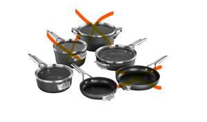 lot 164 image: Calphalon Premier Space Saving Nonstick 10 Piece Set Orignal. Only Have 5 PIECES.
