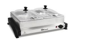 lot 420 image: Elite Gourmet 5Qt. Dual Buffet Server Food Warmer with Temperature Control and Clear Slotted Lids