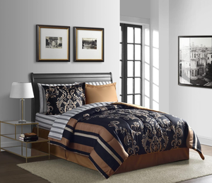 lot 421 image: Lanwood Home Sabrina Damask 8-Piece Bed-in-A-Bag Comforter Set, King