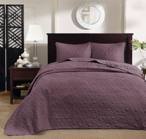 lot 424 image: Madison Park Quebec Reversible Damask Design, Double Sided Quilting All Season, Lightweight Coverlet Bedspread Bedding Set, Matching Shams, King(120x118), Purple