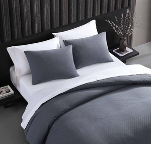 lot 428 image: Vera Wang - King Duvet Cover Set, Soft Cotton Bedding Set with Matching Shams, Button Closure, Chic Room Essentials (Waffle Pique Midnight, King)